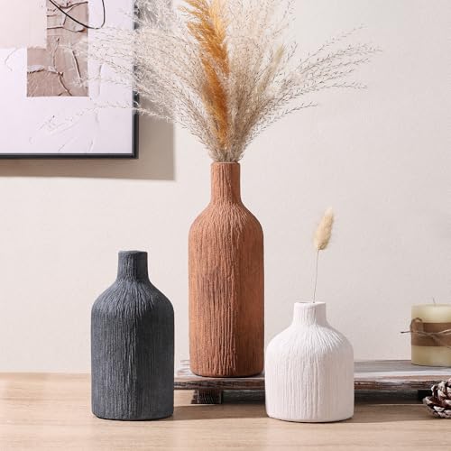 Ceramic Vase Set, 3Pcs Flower Vases for Modern Boho Farmhouse Decor, Decorative Vases for Pampas Grass & Dried Flowers, Distressed Finish - color: L