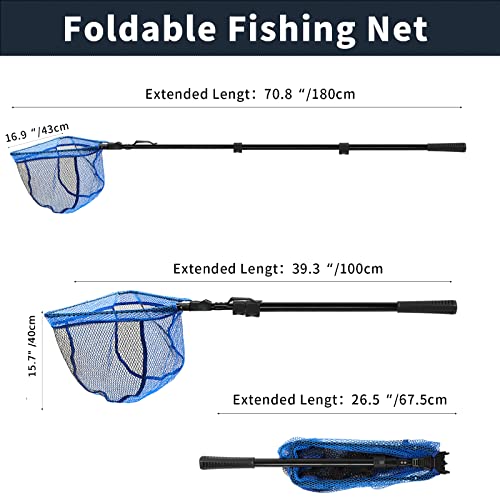 SANLIKE Fishing Net Folding Landing Net with Extra Long Telescoping Pole Handle, 37-98.4inch Rubber Coated Fishing Net for Easy Catch Release, Fish Net for Kids and Adults, 98.4"/ 71"/ 50.4"/ 43"/ 37" - size: 39.3-70.8"