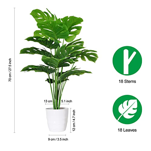SAJANDAS Set of 2 Artificial Monstera Deliciosa Plants in Pots, Fake Tropical Palm Tree with Greenery Leaves Stems, 28 Inch Artificial Cheese Plant for Home Bathroom, Office, Windowsill Decor - size: 28 inch