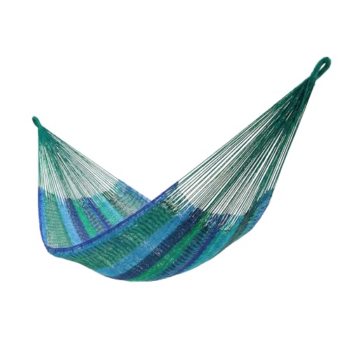 Sunnydaze Handwoven XXL Thick Cord Mayan Double Hammock for Outside - 625-Pound Capacity Heavy-Duty Outdoor Hammock - Tropical Lagoon - color: Tropical Lagoon