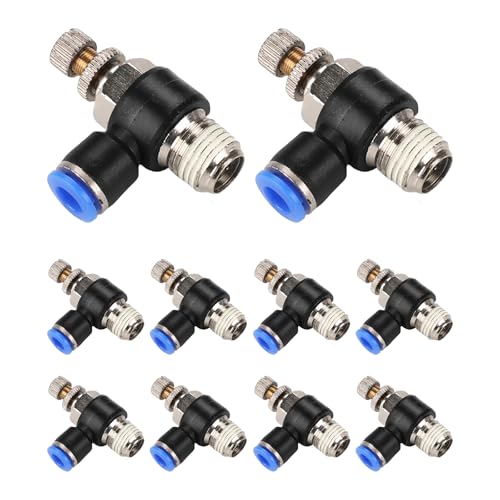 10Pcs Push to Connect Air Flow Control Valve, Blue 5/16in Tube OD x 1/4" Male Thread 90 Degree Elbow Speed Control Valve Pneumatic Connector Quick Fittings - size: Male Thread G1/4 x Blue (10pcs)
