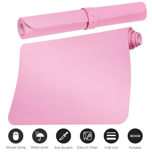 Boutilon Leather Desk Pad Protector,Non-Slip Mouse Pad,Laptop Desk Pad,Office Mouse Mat,Waterproof Leather Desk Blotter,Desk Writing Pad for Office and Home (S-Baby Pink,24"x 14") - color: Baby Pink, size: S 24" x 14"