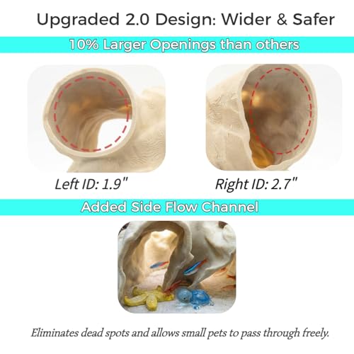 Large Aquarium Tunnel & Cave (9.5" L), 3D Printed Substrate Viewer Fish Hideout with Wide Top Entrances, Tank Decor for Small Fish, Corydoras, Betta & Shrimp - Set with 3 Mini Accessories (White) - color: Bleached Coral