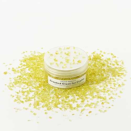 Yellow Broken Glass Transparent Glitter Sprinkles,2-4mm Mini Crushed Glass Irregular Blunt,Used in Nail Art Phone Case Candlestick Decor,and Mosaic Painting,Geode Craft Making Bead. (100g) - color: yellow