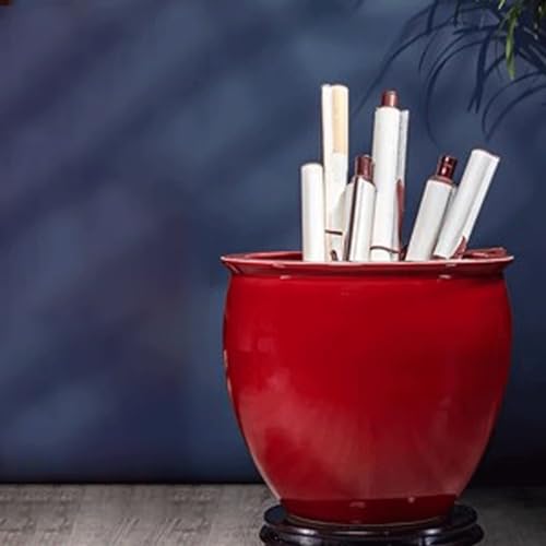 GUERNSEY Aquarium Ceramic Red Fish Tank Living Room Turtle Basin Floor-Standing Fish Tank Study Painting and Calligraphy Tank Storage Bucket Ornaments Small Fish Tank