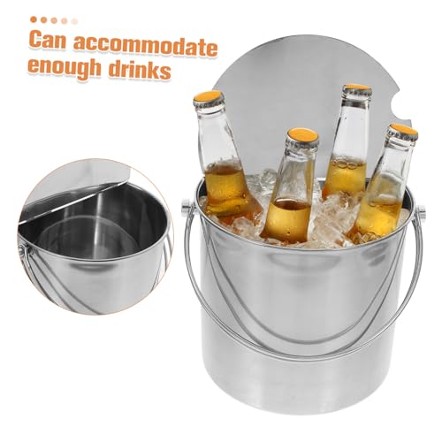 Stainless Steel Portable Ice Cube Storage Bucket with Handle Multi-Function Wine Cooler for Parties Picnics and Camping Events Capacity Beverage Pail for Cold Drinks