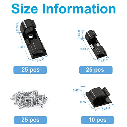 Cable Management Clips Black (Assorted Sizes, 60 PCS), Adhesive Cord Organizer for Wall, Upgraded Wire Holder Electric Wires, LED Light, Dash Cam, HDMI, Power Cable, M&L - color: Black, size: M&L