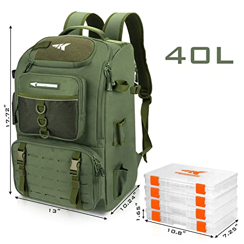 KastKing KarryAll Fishing Tackle Backpack with Rod Holder 4 Tackle Boxes,40/26L Tackle Bag Storage Fishing Gear and Equipment - color: C: Large (40 L) - Green