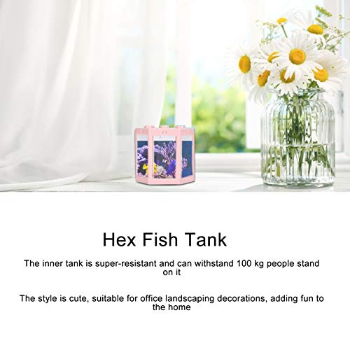 Mini Plastic Fish Small Hex Fish Portable Desktop Aquarium Fish Bowl for Office Home Decor
