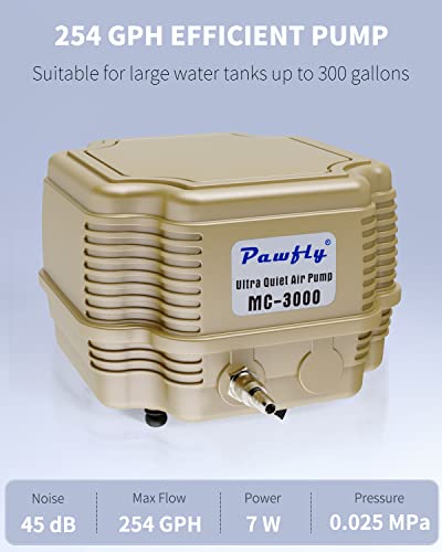Pawfly 7 W 254 GPH Commercial Air Pump Adjustable Quiet Oxygen Aerator Pump with Air Stones 4 Outlets Manifold and Airline TubingAccessories for Up to 300 Gallon Tank Aquarium Pond - size: Basic with Kit (Up to 300 Gallon)