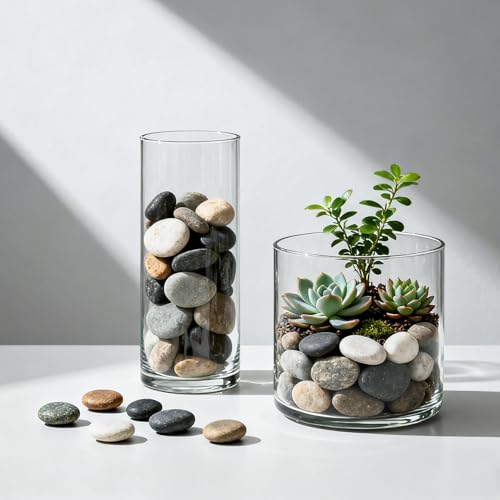 Onlyfire 5lb Polished Pebbles, 1" Natural Decorative Mixed Color River Rocks Aquarium Gravel Stones for Landscaping, Indoor Plants, Vase, Succulent, Fish Tank - size: 5 Pounds