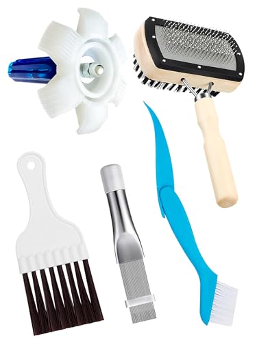 5 Pcs AC Coil Cleaner Set, Plastic Air Conditioner Fin Comb, Stainless Fin Straightener, Dual-Sided Cleaning Brush Kit for No Rinse Evaporator/Condenser Cleaner and All A/C Units