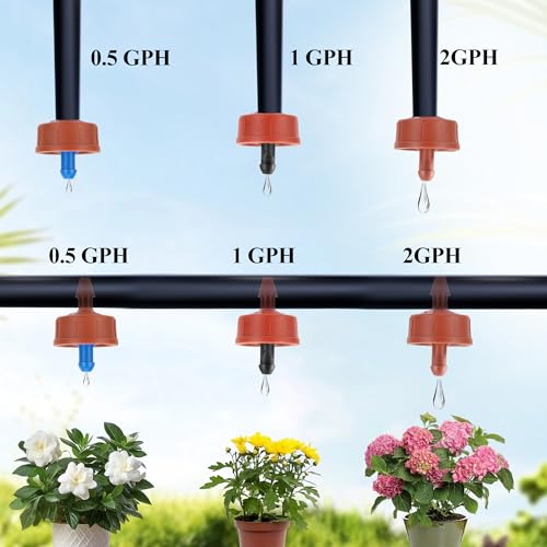 200Pcs 1 GPH Pressure Compensating Irrigation Spot Drippers,Constant Flow Barb Outlet Watering Dripper Emitters Heads Parts for 1/4 Inch Watering Tubing Line for Garden Pots Plant Irrigation Systems - color: 1 GPH 200PCS