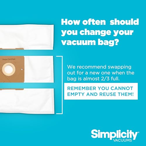 Simplicity Vacuums SZH-6 Jill Canister Vacuum Replacement Bags with Certified Hepa Media, Fits with Simplicity Jill, Jack, and Snap Bagged Vacuum Canister Models, Type Z Bags, 6-pack Set
