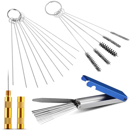 Carburetor Cleaning Kit, Premium Torch Tip Cleaner, Stainless Steel 13 Clean Line Set 10 Needles 5 Nylon Brushes 1 Pointed Picks for Small Engine Lawnmower Welding Stove Airbrush Spray Gun
