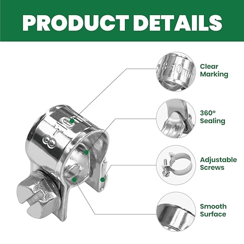 1/8" Mini Fuel Injection Hose Clamps, 20PCS Gas Line Hose Clamp, Adjustable Pipe Hose Clip Tube Clamps for Automotive,Agriculture,Plumbing, 5/16"-13/32" Dia - size: 5/16"-13/32" (8-10mm)