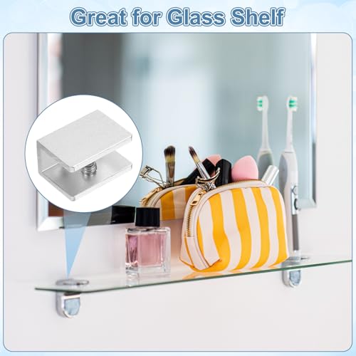 uxcell 4Pcs Glass Shelf Brackets, for 8-10mm Square Shape Glass Combination Fixing Mirror Bracket, Aluminum Alloy Clip Clamp with Screws for Glass/Wood Display Cabinet, Silver Tone - color: Silver Tone, size: 8-10mm