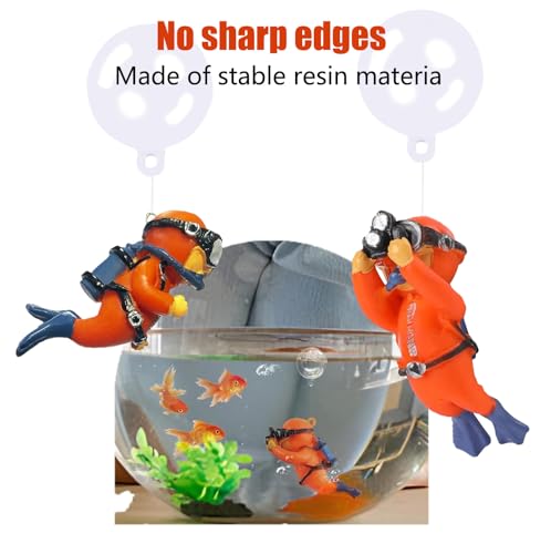 2-Pack Tank Decorations, Cute Little Diver, Aquarium Decoration Accessories Ornaments with Float Ball, Playmate for Tank Suitable for All Kinds of Fish and Tanks (Orange) - color: Orange