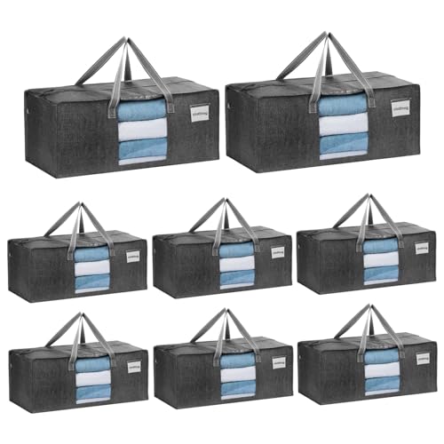 VENO 8 Pack Heavy Duty Moving Bags, Packing Bags with Clear Window, Alternative to Moving Boxes, Storage Bins for Clothes, Blankets, Comforters, College Dorm Essentials (Gray, 8 Pack) - color: Dark Gray, size: 8 Pack