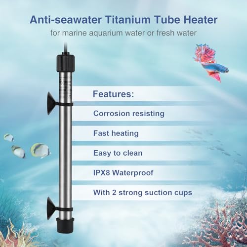 hygger Marine 50W Titanium Aquarium Heater for Salt Water and Fresh Water, Digital Submersible Heater with External IC Thermostat Controller and Thermometer, Fish Tank Heater for Fish Tank 5-10 Gallon - size: 50W (5-10 gallon)
