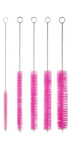 10" Lab Tube Cleaning Brush Set (5-Pack Large) - Flexible Stainless Steel Handles & Heavy Duty Nylon Bristles for Test Tubes, Bottles, Pipes, and Detailing, Pink - color: Pink, size: Large 5 Pack (8mm 12mm 16mm 20mm 24 mm)