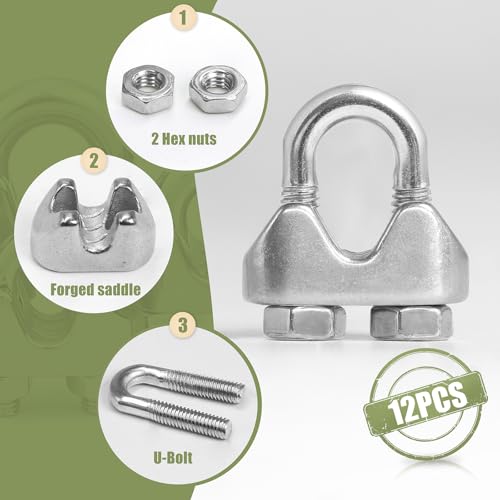 12pcs M4 Wire Rope Clamp, 5/32 inch Cable Clamps Stainless Steel Wire Rope Clips - size: M4