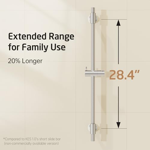 KES No Drill 30-Inch Shower Slide Bar with Adjustable Handheld Shower Head Holder, Self Adhesive, Universal Fit, SUS304 Brushed Stainless Steel Drill-Free for Bathroom, F209S78DF-BS - color: Brushed Finish, style: 30.7-Inch+Self-adhesive Mounted