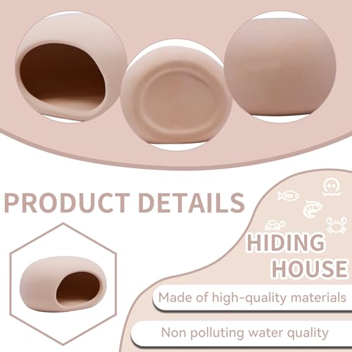 Saim Aquarium Decorations Ceramic Cave, Betta Fish Tank Accessories for Shrimp Cichlid Hiding Breeding Small Fish Bowl Hide Ornaments Betta Toys Hideout House - Natural Color