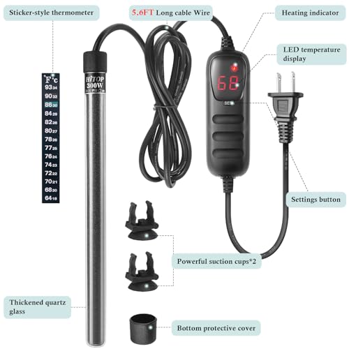 HITOP Compact Submersible Aquarium Heater -300W Digital Heater for Fish Tank/Turtle Tank, for Saltwater and Fresh Water with Temperature Controller - size: (45-75Gal) 300W