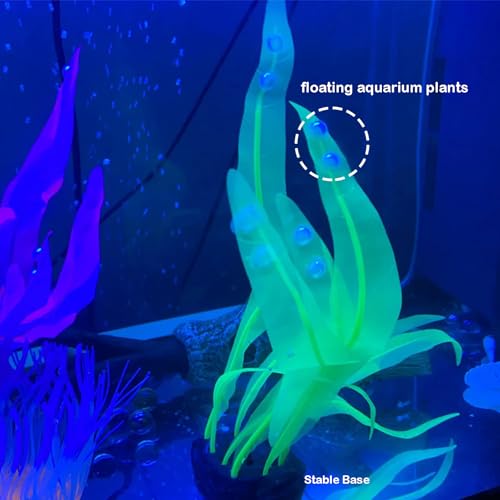 3Pcs Soft Silicone Aquarium Plants Set Glowing Kelp Fish Tank Plants Decor Artificial Green Aquarium Plant Simulation Artificial Water Grass for Fish Tank,7.08in9.84in16.9in - color: Green, size: 7.08in/9.84in/16.9in