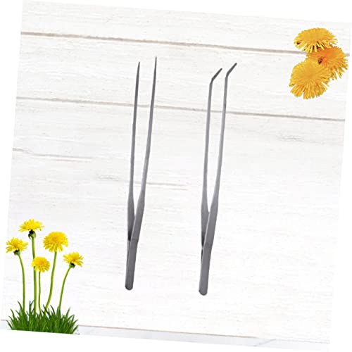 HANABASS 2pcs Stainless Steel Aquatic Plant Tweezers Straight and Curved Tongs for Fish Tank Planting Resistant Tool Kit for Aquarium Use