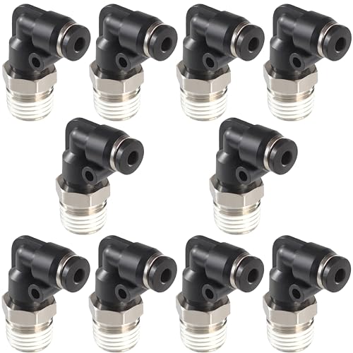 1/8 Air hose fittings, Air fittings Male Elbow 1/8 Inch Tube OD x 1/4 NPT Thread Push to Connect Fitting, PL-1/8-N2 (Pack of 10) (1/8-1/4) - size: OD 1/8 - NPT 1/4