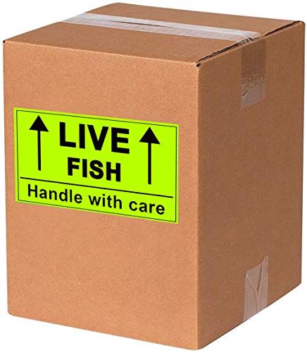 Remarkable Live Fish Stickers Shipping Labels, 2 X 3 Inch Fluorescent Green Please Handle with Care Stickers - 250 Adhesive Labels Per Roll