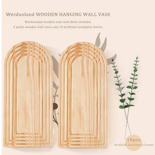 2 Pcs Wooden Wall Vase Set for Decor with 10pcs Artificial Eucalyptus Plants-Boho Hanging Planter Modern Farmhouse Wall Decor for Bathroom Living Room Dining Room Bedroom Kitchen - color: Boho