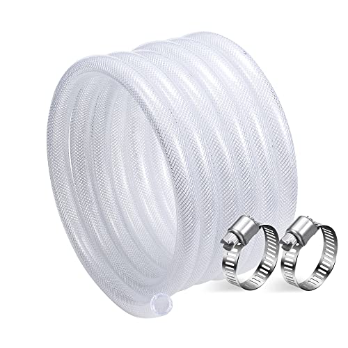 DAVCO 3/8" ID - 50 ft Heavy Duty Braided Clear Plastic Vinyl Tubing, Flexible High Pressure Reinforced PVC Plastic Tube Hose, Non-toxic, BPA Free, with 2 Stainless Clamps - size: 3/8"ID, style: 50 Feet