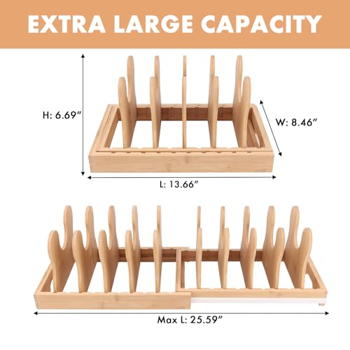 MEKER Pot Lid Holders, Cabinet Organizer for Food Contanier Lid, Bamboo Expandable Bakeware for Under Cabinet, Adjustable Dividers, Pot Lids Holder Rack, Cookie Sheet Baking Pan, Tray Organizer, 10PCS