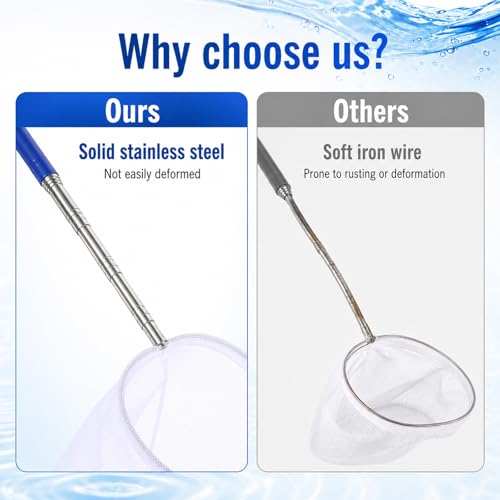 Aquarium Fish Net, Aquarium Shrimp Net 4 Inch Small Fish Tank Shrimp Net with 8.6" to 39" Long Extendable Stainless Steel Handle Round Fine Mesh Aquarium Debris Cleaning Tools