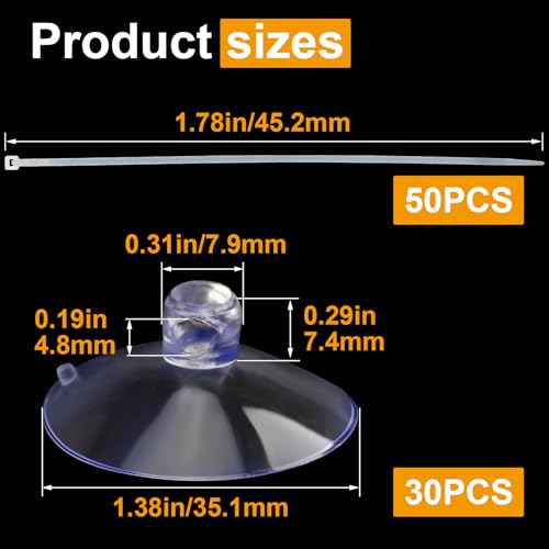 30pcs Suction Cup with 50pcs Clear Cable Ties, Strong Suction Cups Without Hooks, Removable Rubber Sucker Pad for Aquarium Bathroom Glass Tile Wall Window Door
