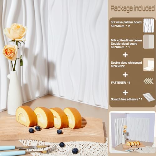 Large 3D Photo Backdrop Board: 5PCS 8Patterns Product Photography Props for Food Jewelry,Stereoscopic Background Table Top Small Shooting Kit (XL Size 24x24in) - color: White Coffee