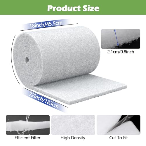 Classic Pond Filter Pad Aquarium Media 18"x72"x1", 9 Ft² White Thicker Reusable Replacement Washable Pad,Fish Pond Filter Material for Koi Outdoor Ponds Aquarium - size: 18“x72"x1"