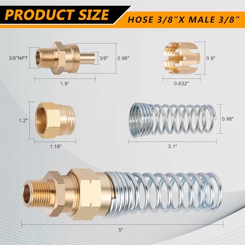 Air Brake Fittings, Dazakoot Brass DOT 3/8” Hose x 3/8” Male Air Hose End Connector with Spring Guard, Air Brake Hose Fittings Repair Kit, 8 Pack Air Brake Hose Fittings & 8 Pack 3/8” Sleeve Tubes - size: 3/8" Hose X 3/8" Male, style: 16PCS KIT