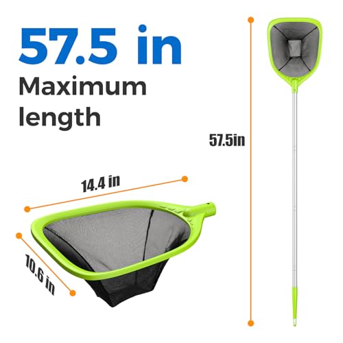 Mowend Swimming Pool Skimmer Net 57 inches, Leaf Rake Net with 4 Section Telescopic Aluminum Pole for Fast Cleaning Ponds, Hot Tub, and Spas, Pool Cleaner Supplies and Accessories - color: Green, size: Pool Skimmer Net 57 inches