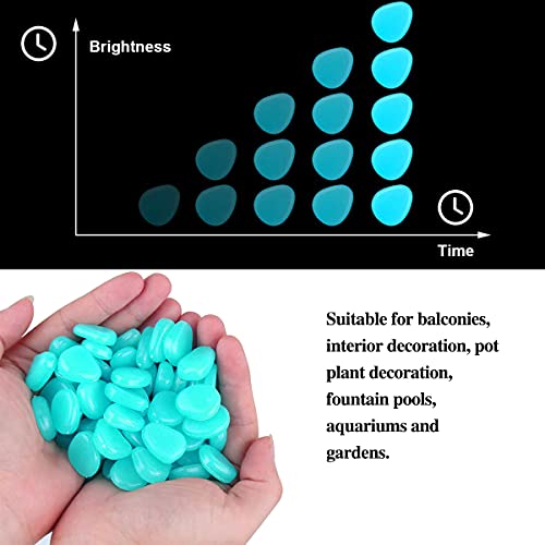 Muzero Glow in The Dark Pebbles, 100pcs Blue Glow Rocks Luminous Stone for Fish Tank, Aquariums Rocks Garden Yard, Path Patio Decorations Powered by Light or Solar - color: Blue, size: 100pcs
