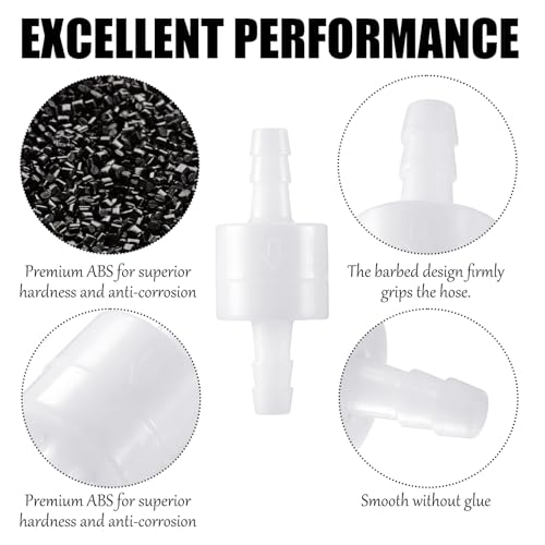 6 Pack 1/4 Inch Check Valve One Way Inline ABS Plastic Check Valve Non Return with Silicone Core for Water Gas Air Fuel Fluid System