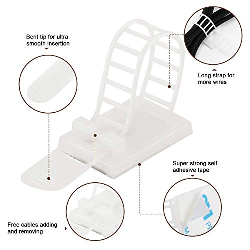 100Pcs Adhesive Cable Management Clips with 50Pcs Zip Ties, Adjustable Nylon Cable Strap Ties Wire Clips Clamps Organizer, Extra Screw & Hole - 3.35 Inch White - color: White, size: M-100pcs