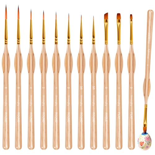 Hnncugty Miniature Paint Brushes Set 12pcs, Paint Brushes for Acrylic Painting, Art Supplies for Oil, Watercolor Detailing Models Rock Body Face Nail Drawing Artist Gifts, Triangular Handles Wood - color: Wood