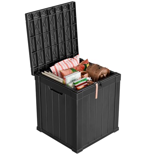 PatioZen 51 Gallon Resin Deck Box, Lockable Patio Outdoor Storage Box for Furniture, Garden Tools and Tools Storage, Waterproof Outside Storage Boxes - Black - color: Black, size: 51 Gallon