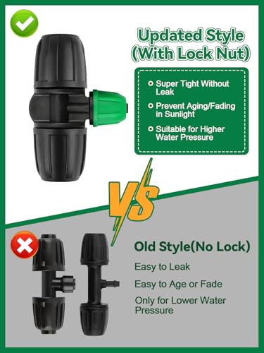 Kalolary 20PCS Locked Barbed Tee Connectors, 5/16" to 1/4" Drip Irrigation Fittings Kit 8/12mm to 4/7mm Tube Lock Female Connector 3-Way Barbed Lock Irrigation Parts for Watering System (Black Green) - color: Black Green 5/16" to 1/4" 3-Way