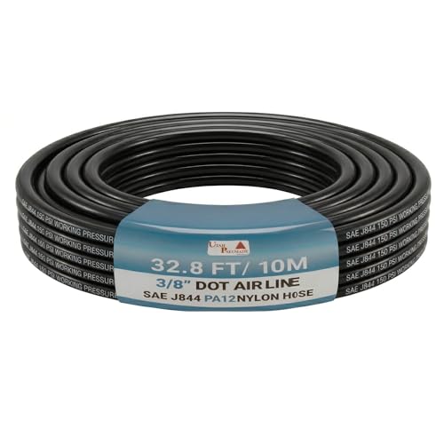 Utah Pneumatic 3/8" DOT Air Line SAE J844 PA12 Nylon Tubing for Air Suspension, Industrial Automation, Workshop Air Systems, Misting & Fluid Transfer, Black - 10 Meters (32.8ft) - color: Black, size: 3/8 inch DOT Standard - 32.8 Feet
