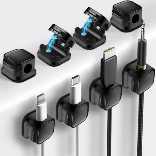 6Pcs Magnetic Cable Clips, Cable Management, Office Desk Accessories, Cord Organizer, Cable Smooth Adjustable,for Desk, Wall, Car, Motorcycle,Home Office, Phone Cable Management (Black) - color: Black, size: 6 psc